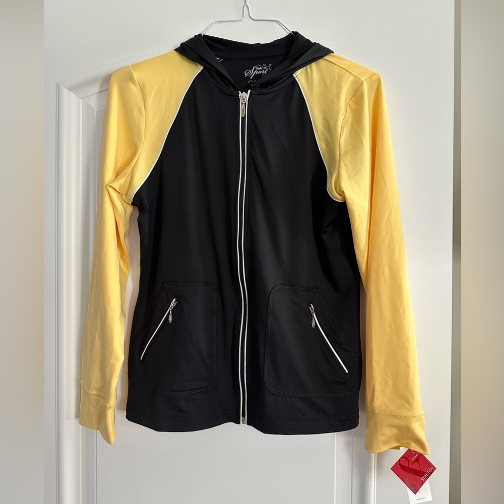 Style & Co NWT 2 Piece Hooded Tracksuit set size small black and yellow